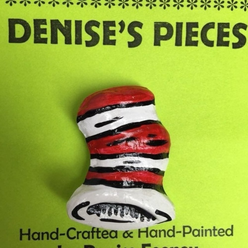 Seuss Cat In The Hat Pin Brooch 1.5 In Artisan Red White Striped Seussical 2